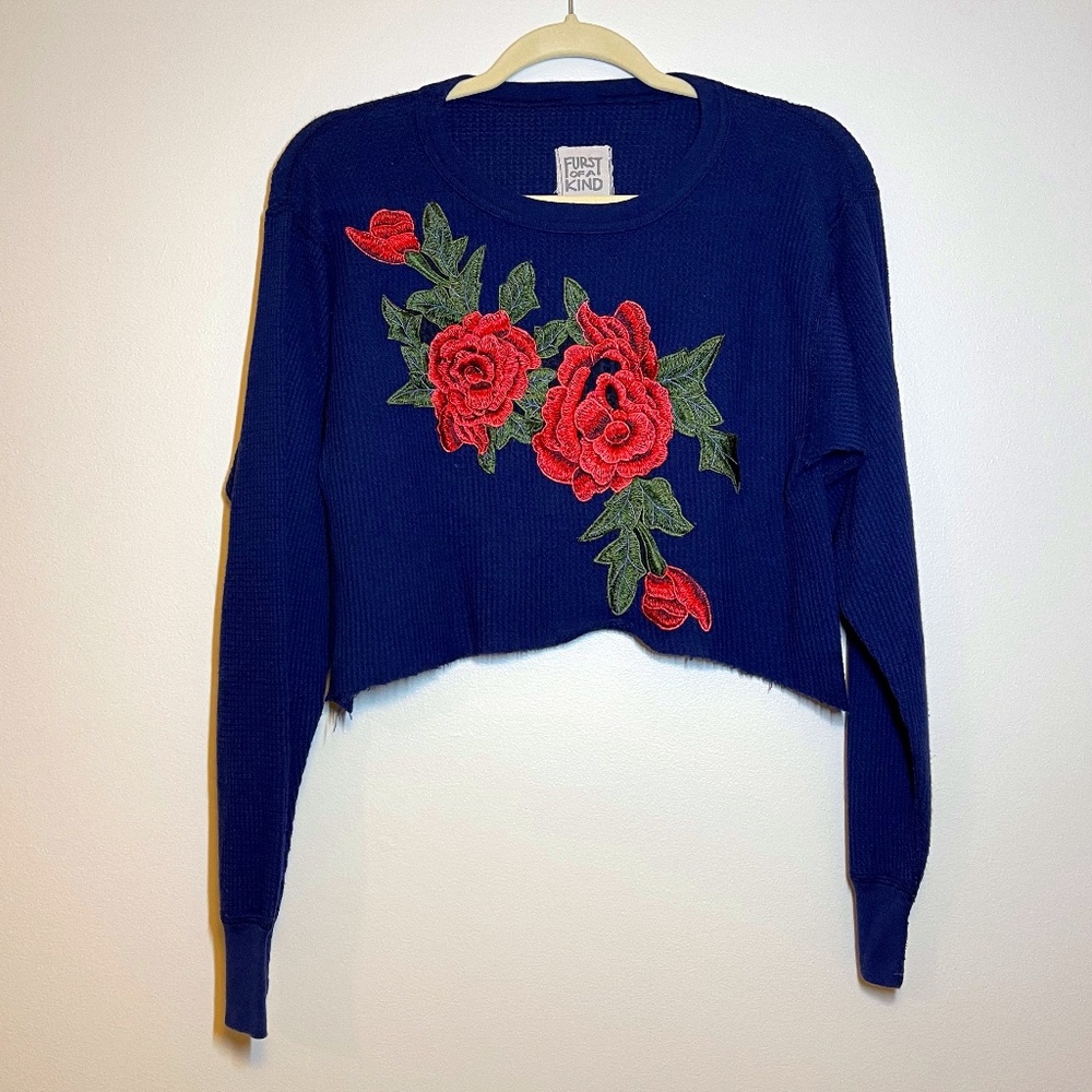 Furst Of A Kind Embroidered Rose Blue Sweatshirt